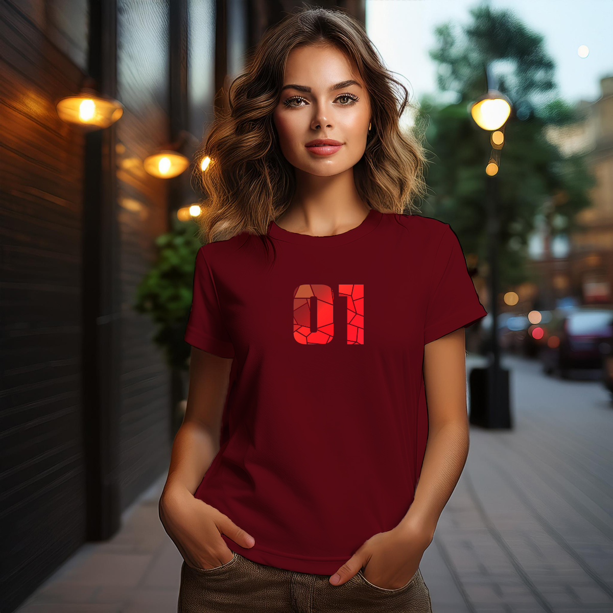 01 Number Women T-Shirt (Maroon)