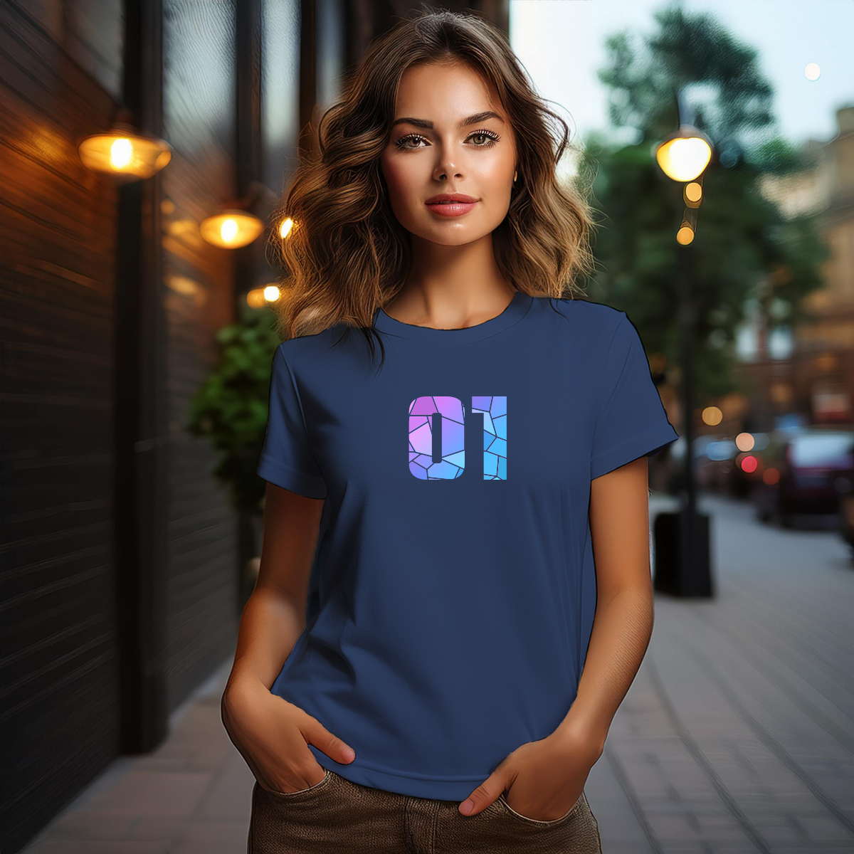 01 Number Women T-Shirt (Navy Blue)