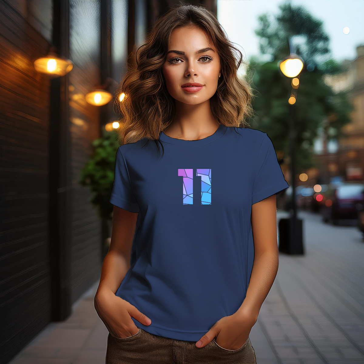 11 Number Women T-Shirt (Navy Blue)