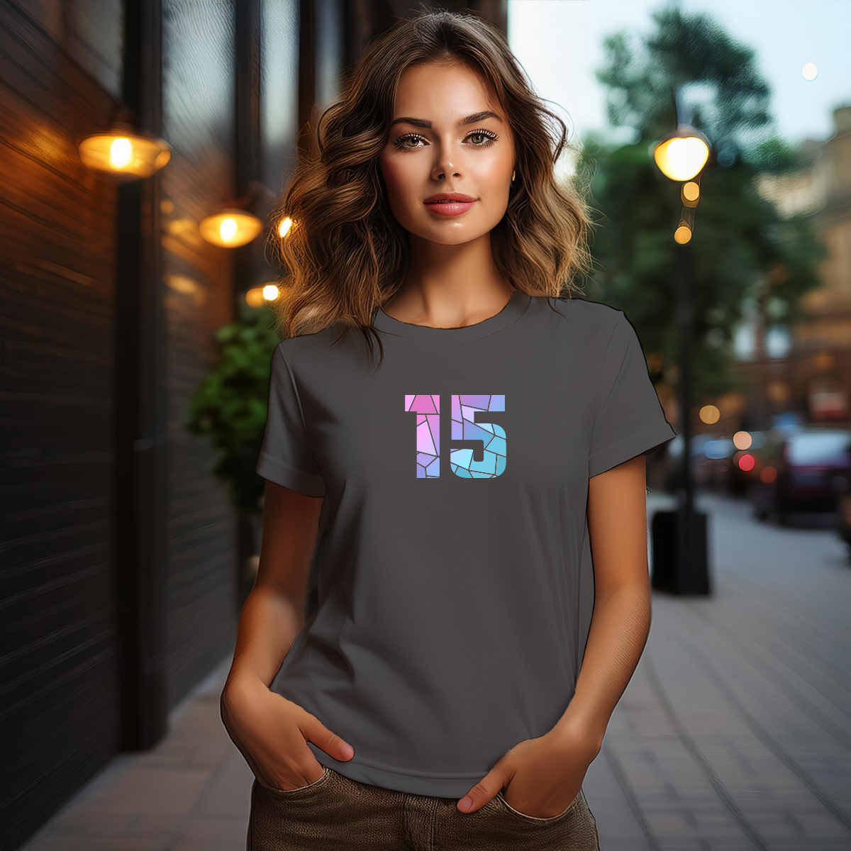 15 Number Women T-Shirt (Charcoal Grey)