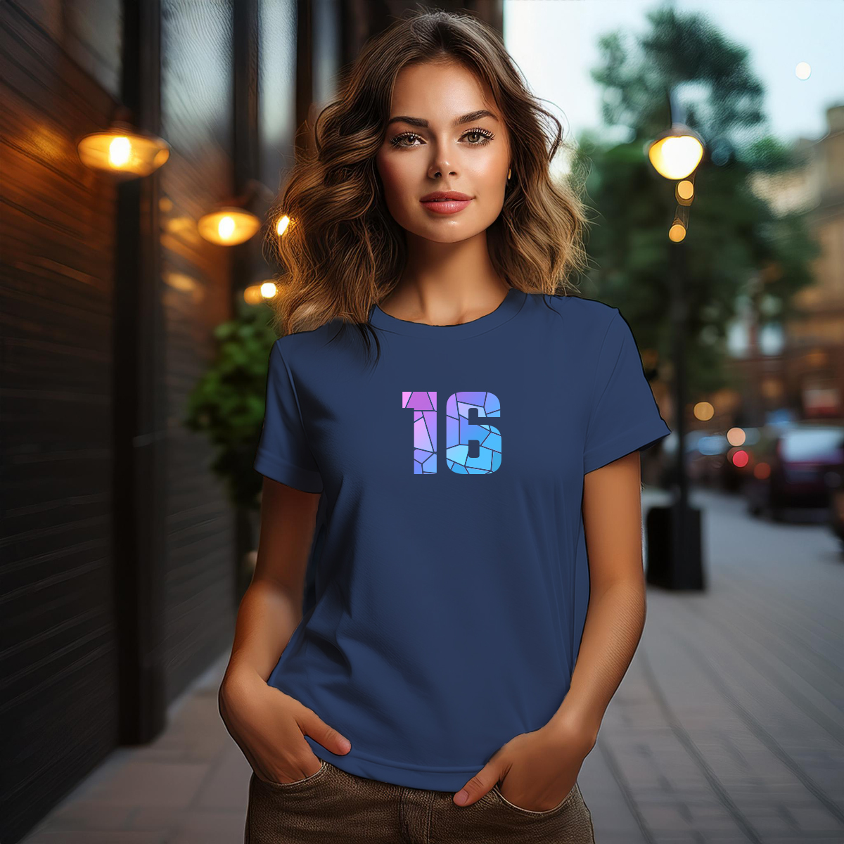 16 Number Women T-Shirt (Navy Blue)
