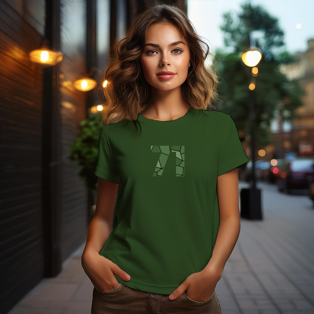 71 Number Women T-Shirt (Olive Green)