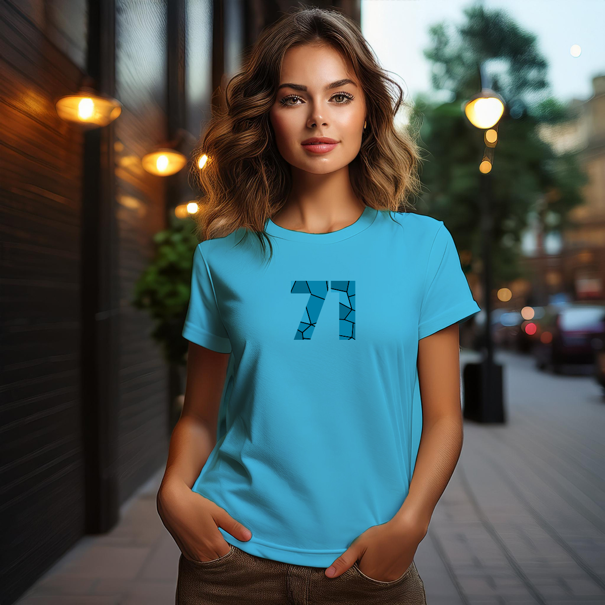 71 Number Women T-Shirt (Sky Blue)