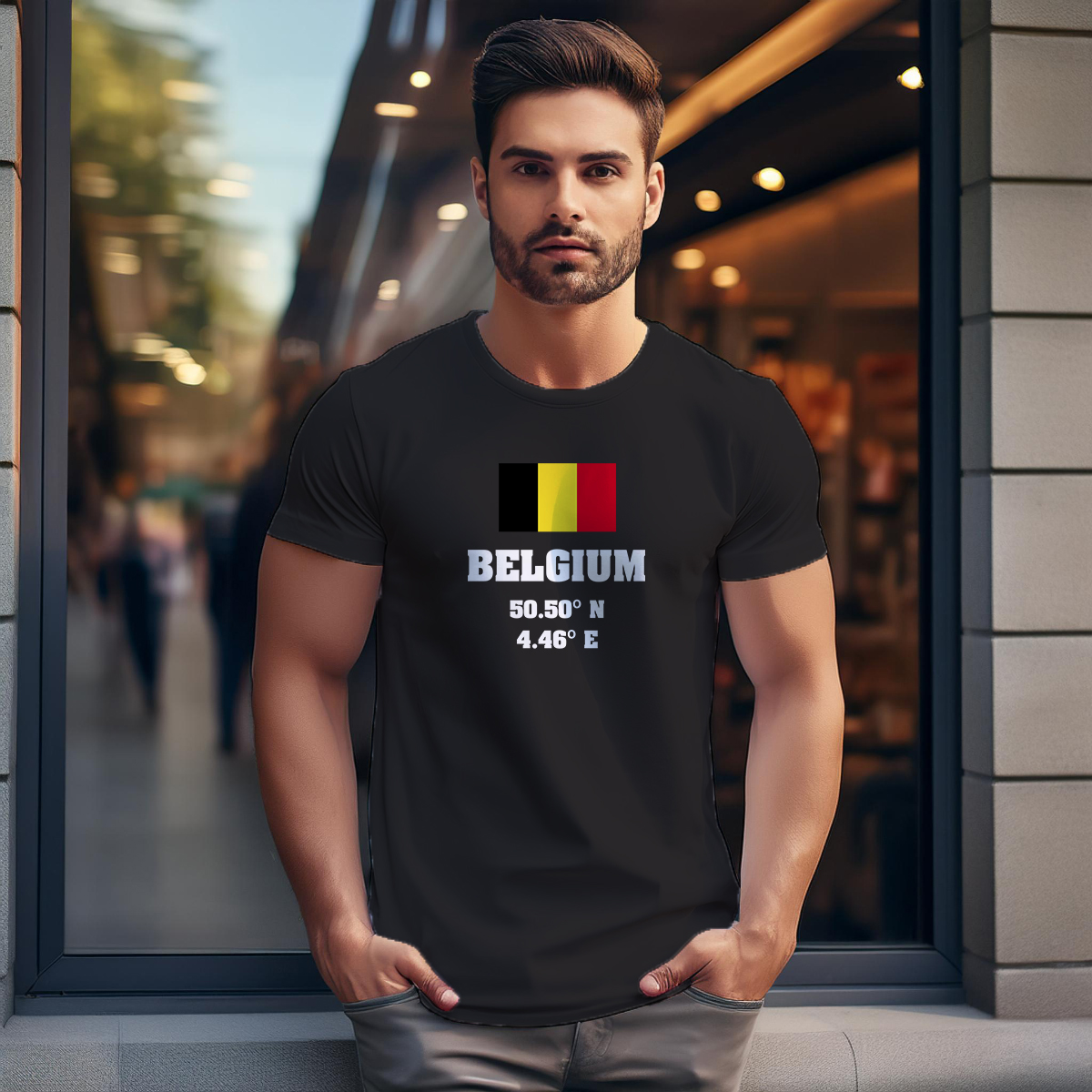 Belgium Latitude Longitude Men Unisex T-Shirt