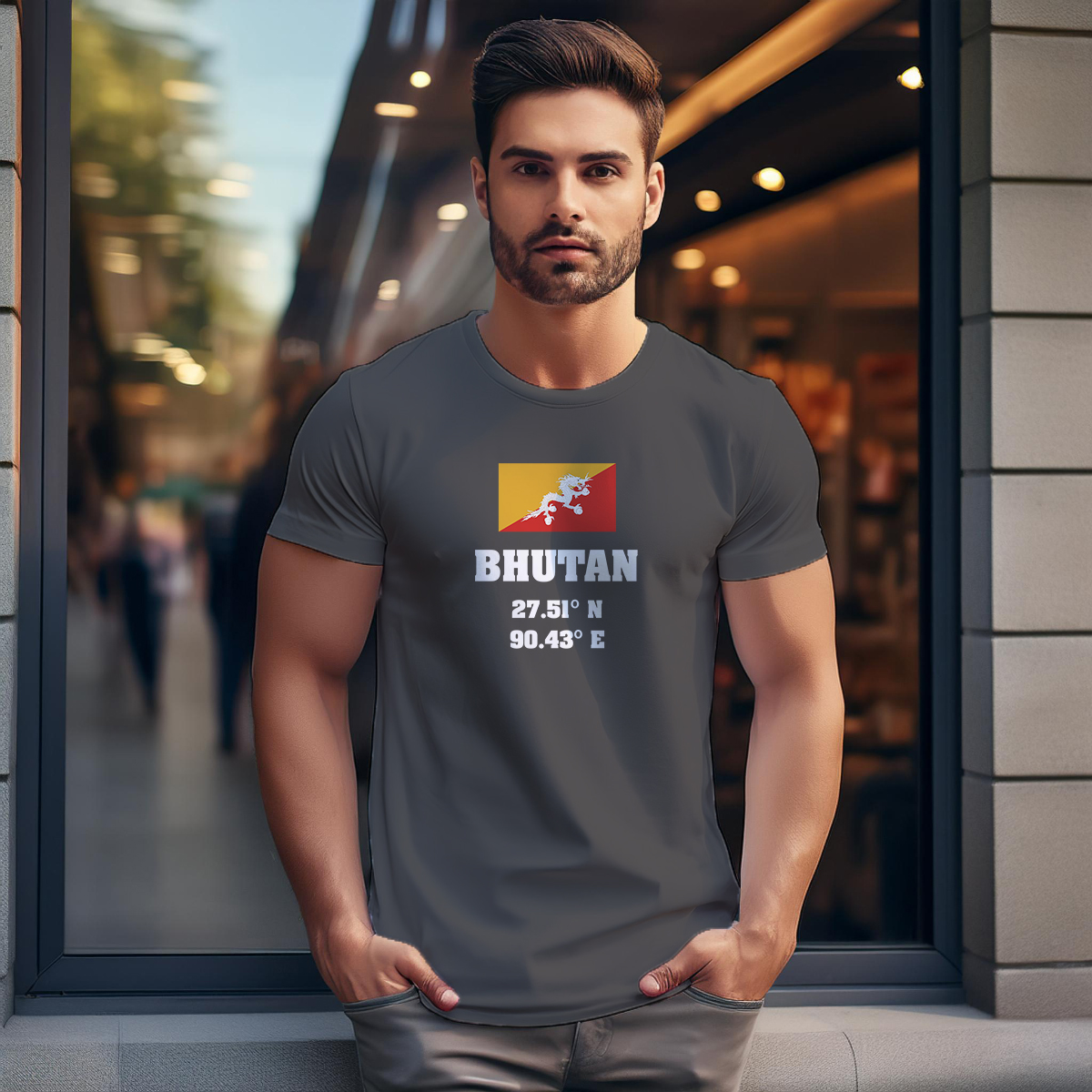 Bhutan Latitude Longitude Men Unisex T-Shirt