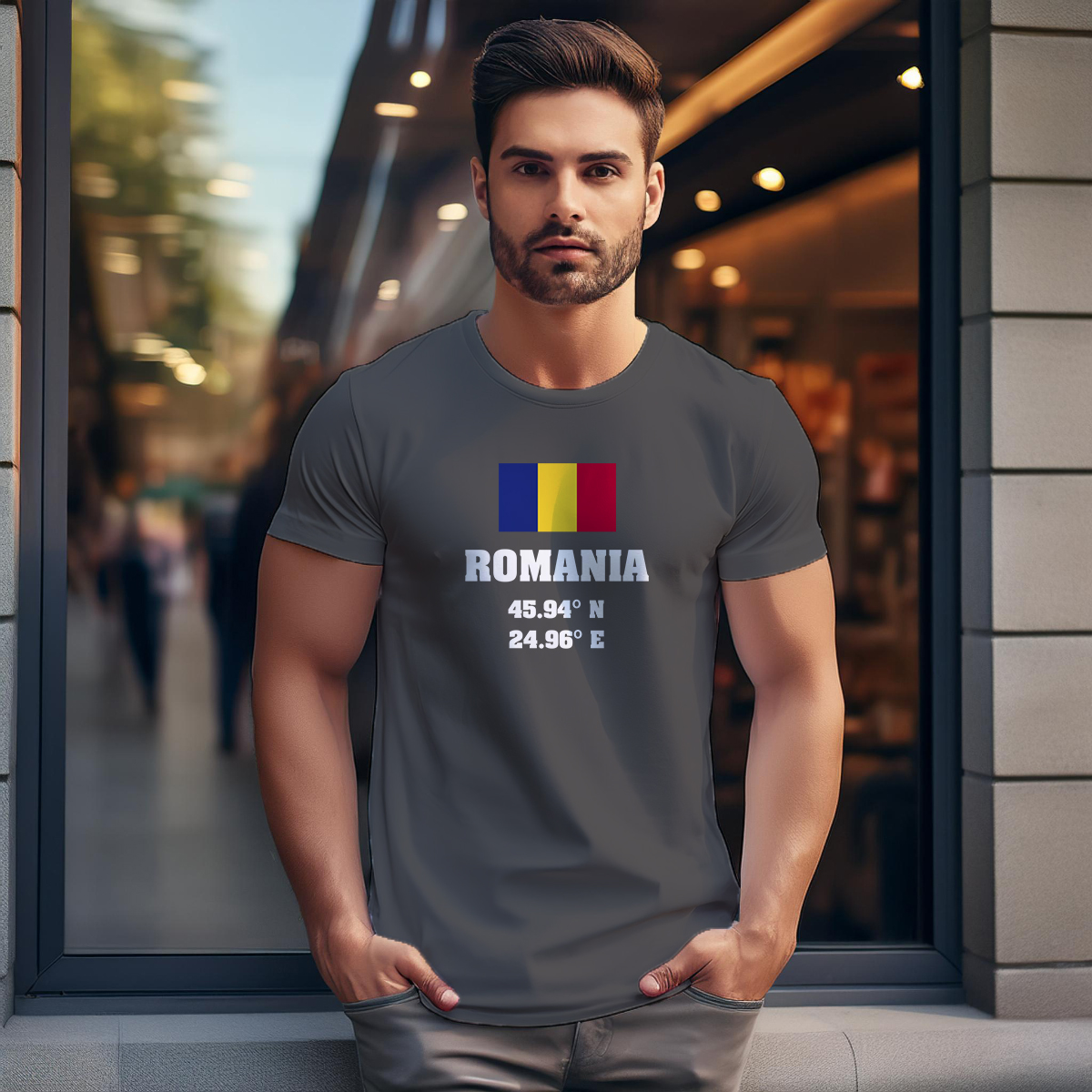 Romania Latitude Longitude Men Unisex T-Shirt