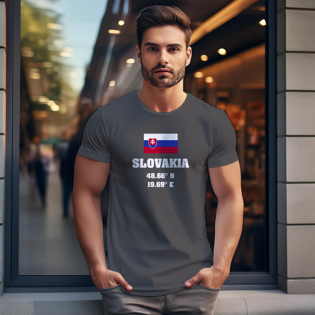 Slovakia Latitude Longitude Men Unisex T-Shirt
