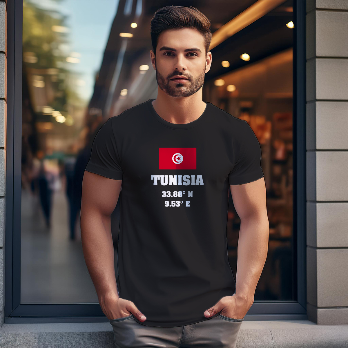 Tunisia Latitude Longitude Men Unisex T-Shirt