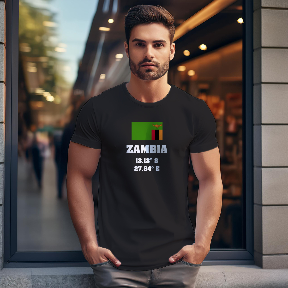 Zambia Latitude Longitude Men Unisex T-Shirt