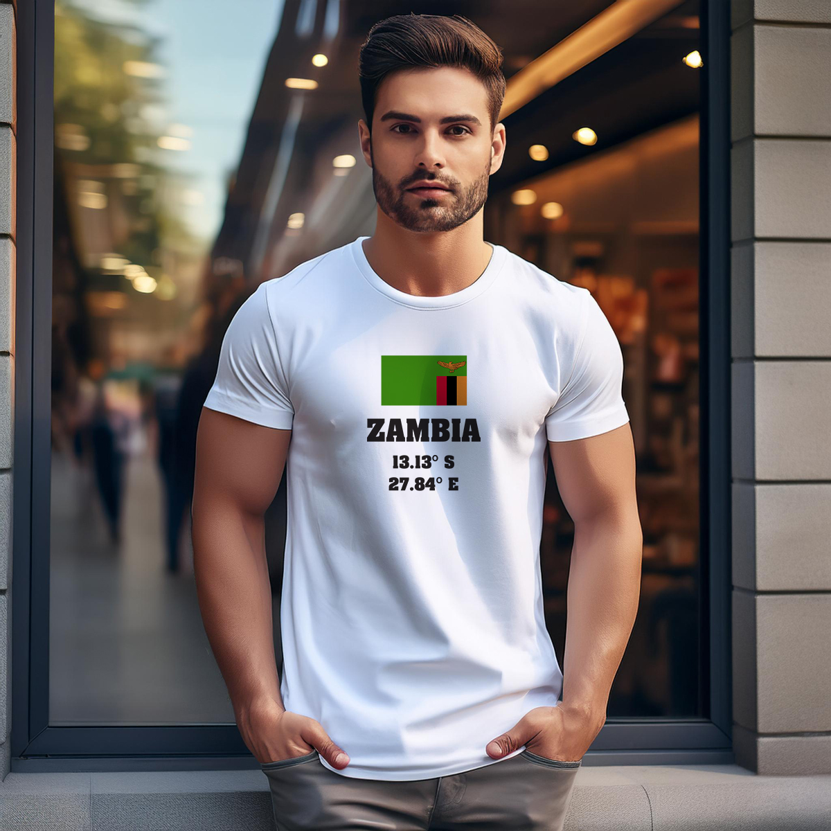 Zambia Latitude Longitude Men Unisex T-Shirt