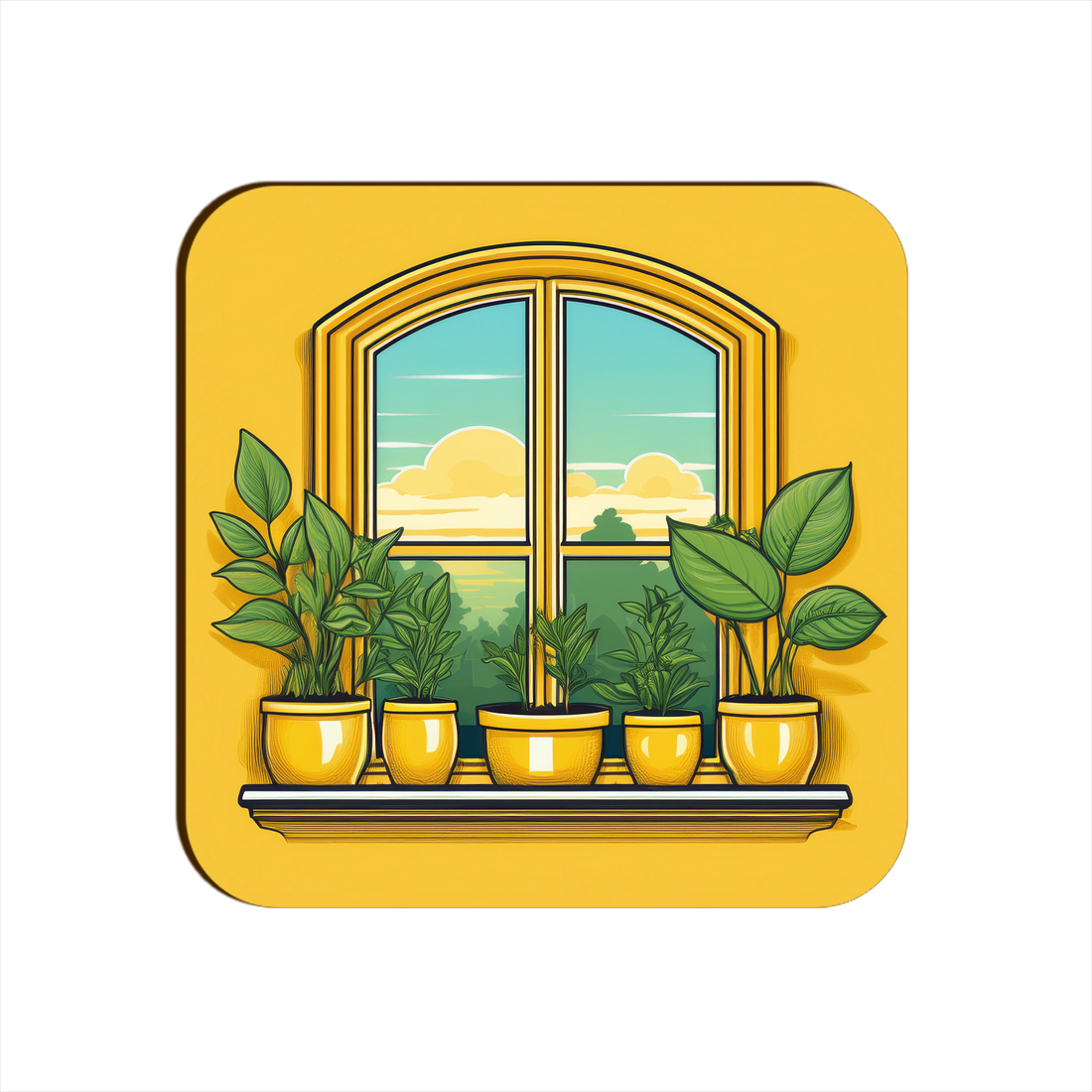Butter Yellow Window Plants Pots Square Coaster Style #4