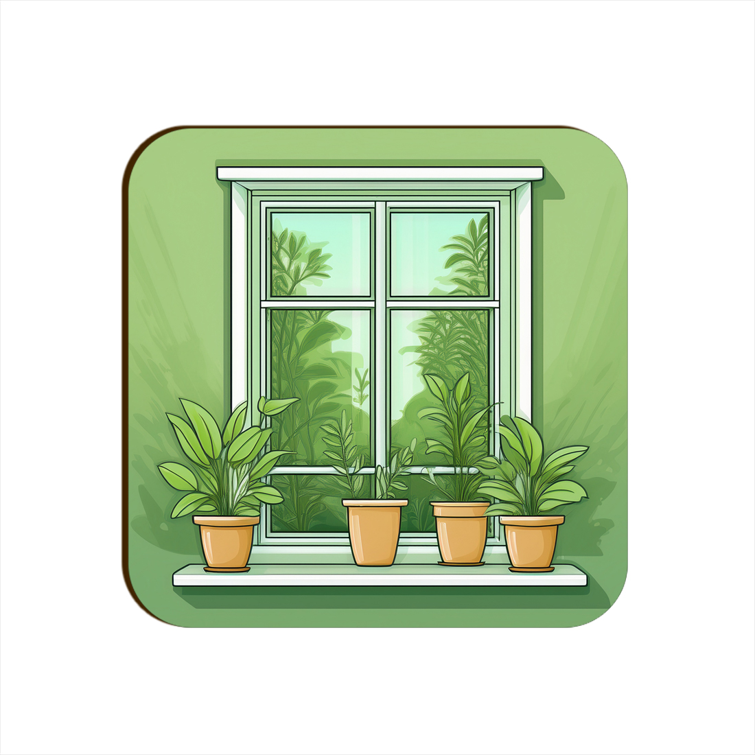 Light Green Window Plants Pots Square Coaster Style #6