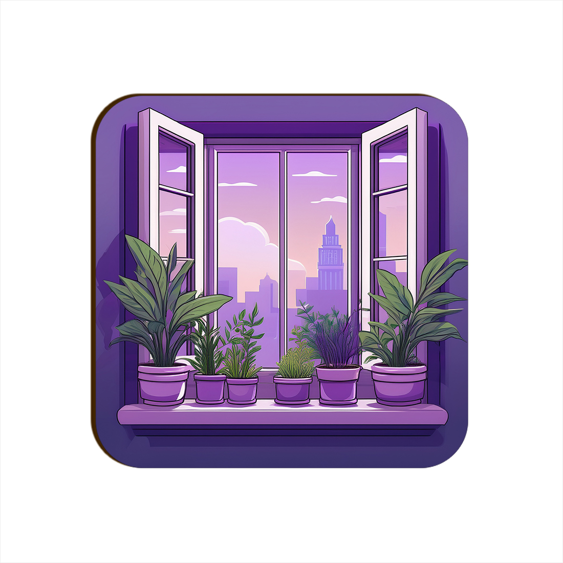 Light Purple Window Plants Pots Square Coaster Style #7