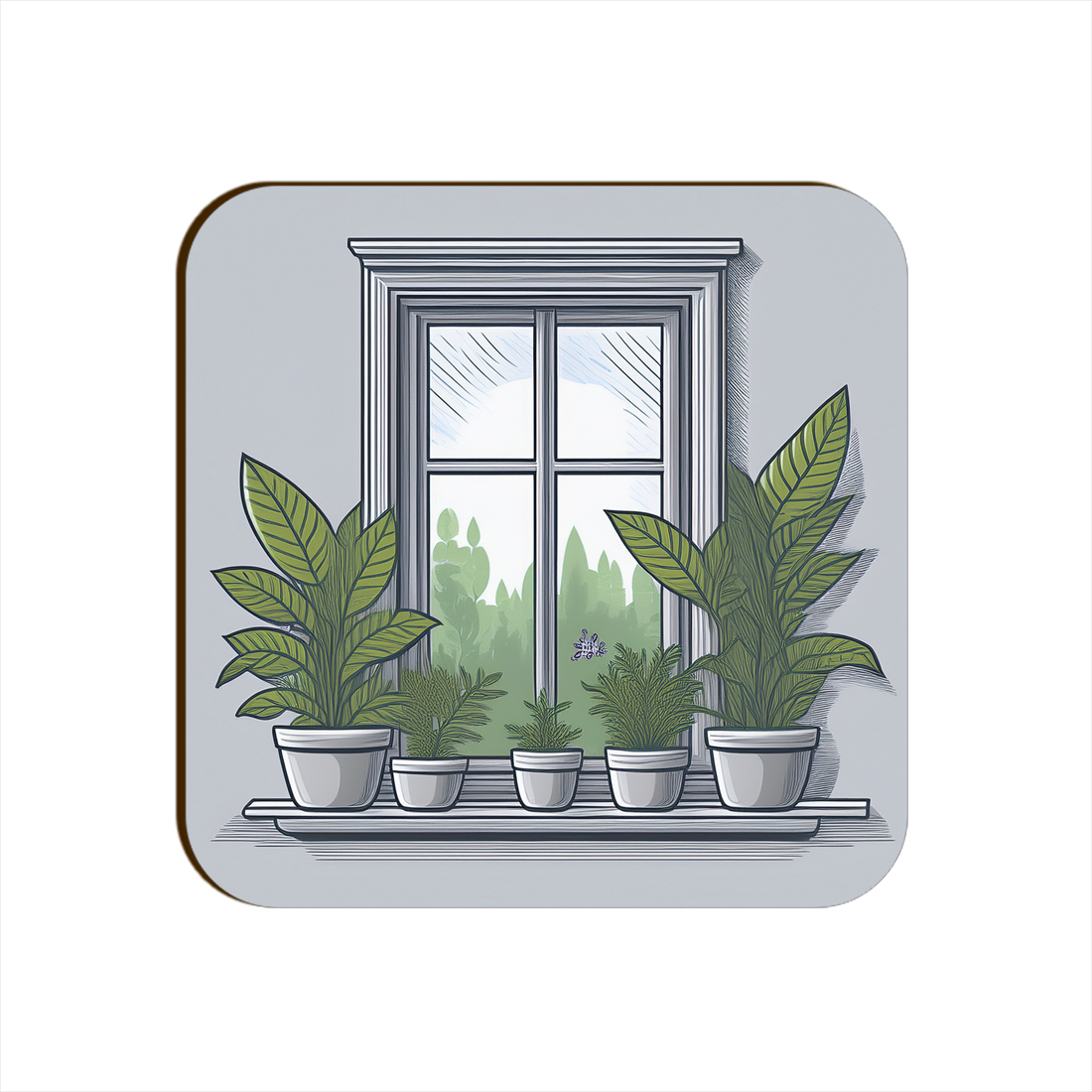 Melange Grey Window Plants Pots Square  Coaster Style #15