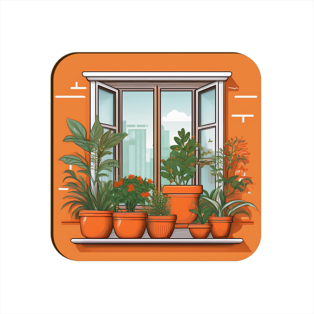 Orange Window Plants Pots Square Coaster Style #16