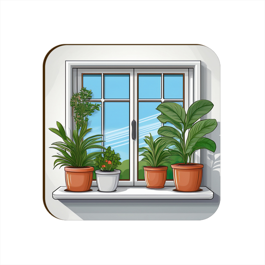 White Window Plants Pots Square Coaster Style #19