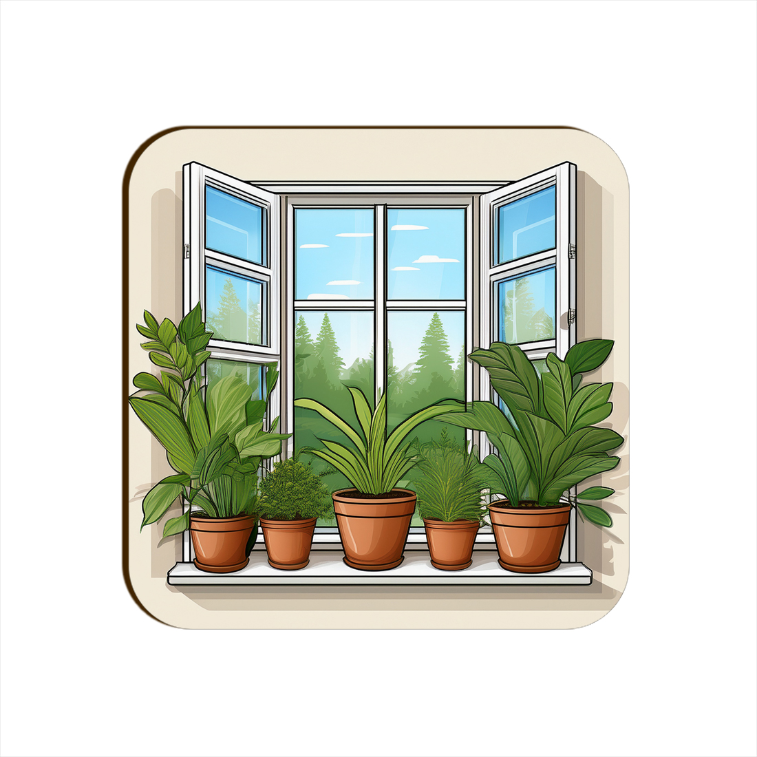 White Window Plants Pots Square Coaster Style #20