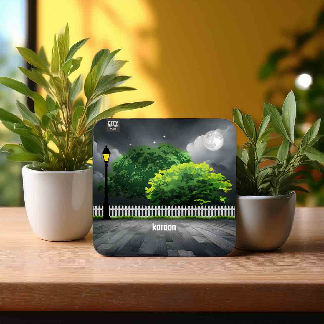 Koraon Home Town Night Trees Landscape Coasters (Charcoal Grey)