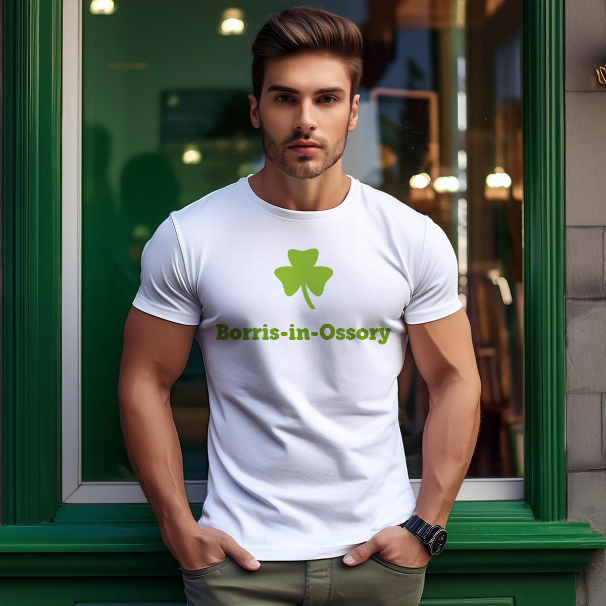 Borris-in-Ossory Shamrock Men Unisex T-Shirt (White)