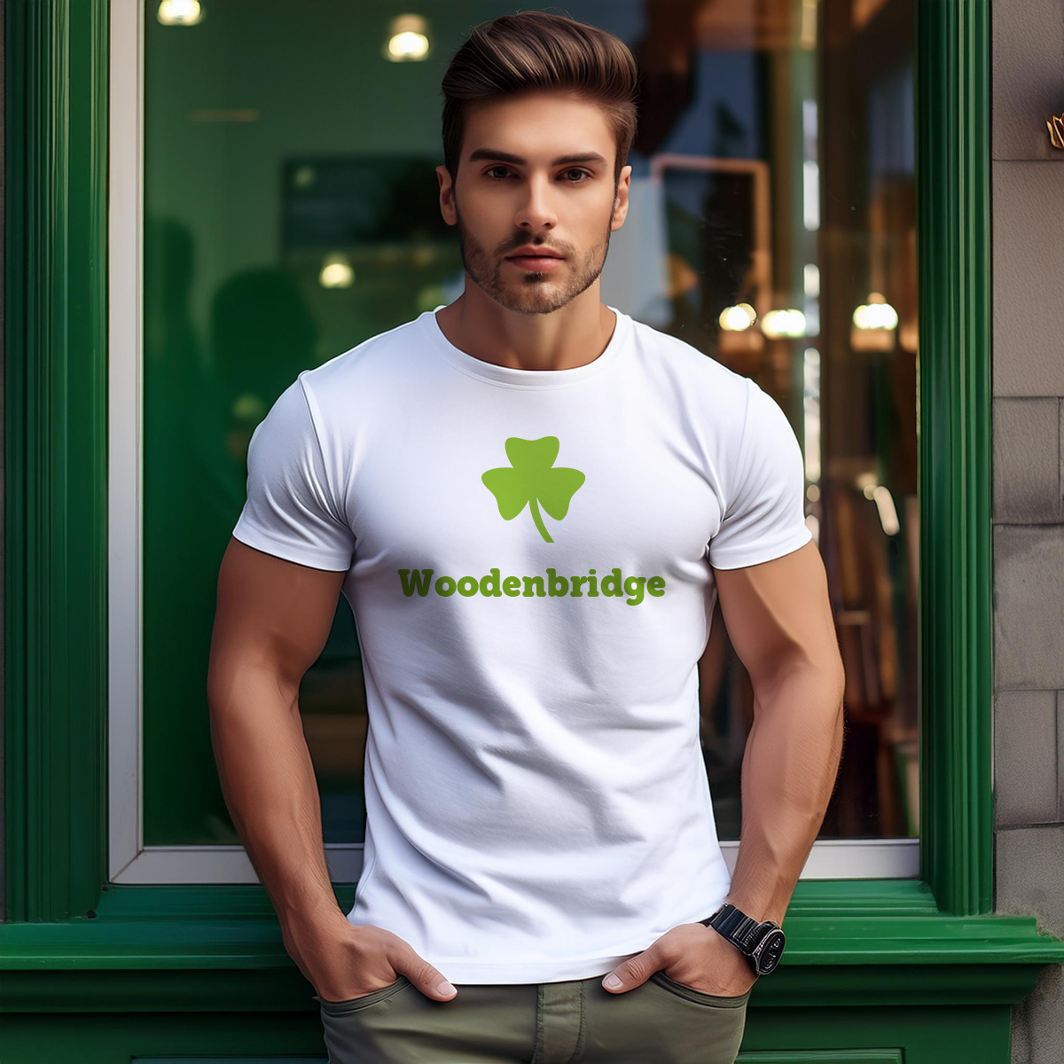 Woodenbridge Shamrock Men Unisex T-Shirt (White)