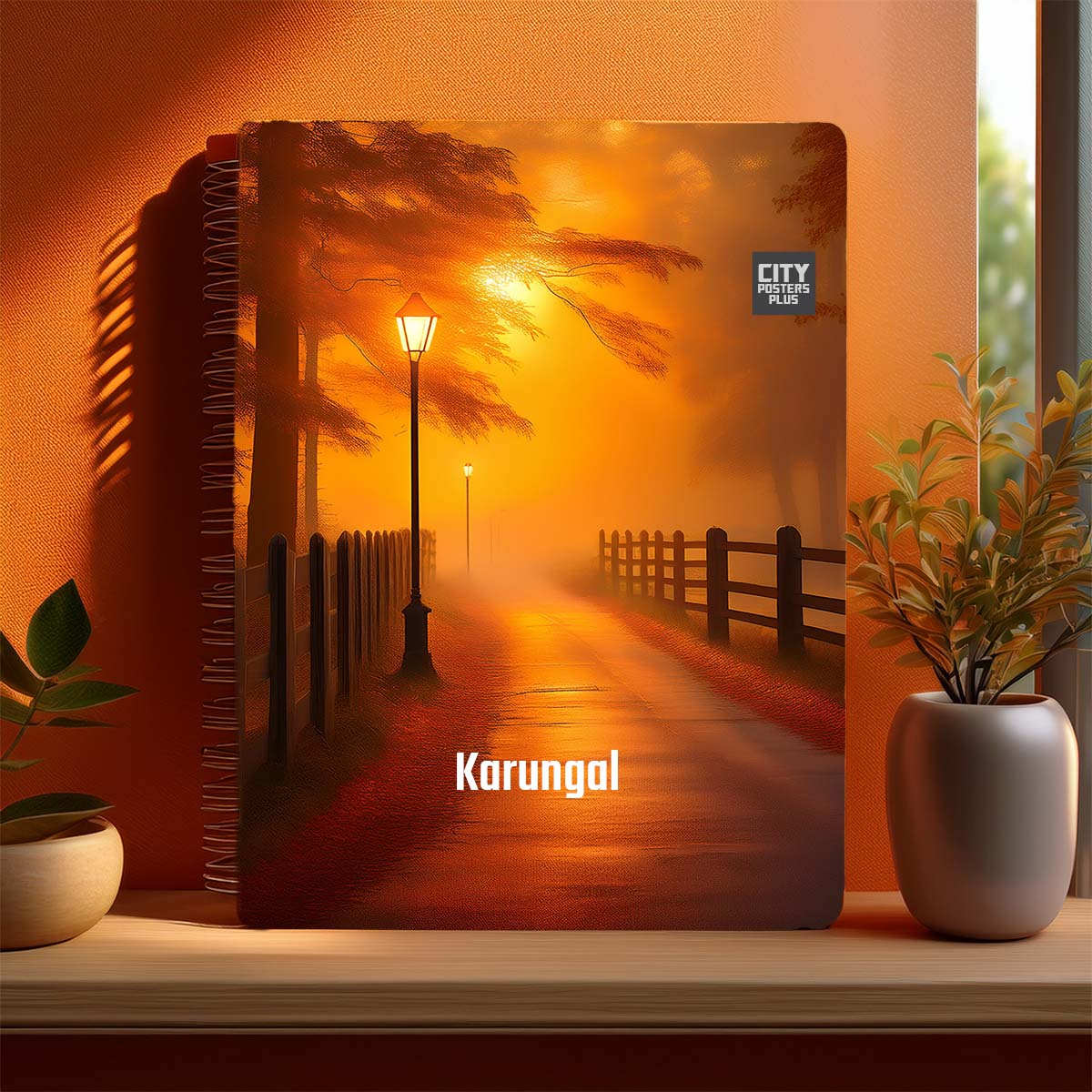 Karungal Home Orange Morning Spiral Notebook – Orange Fog Street Lamp Cover