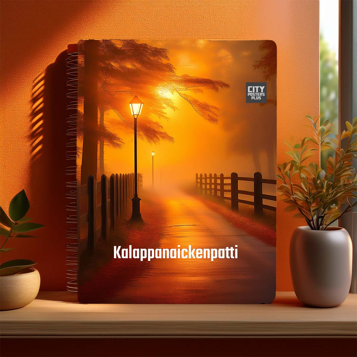 Kalappanaickenpatti Home Orange Morning Spiral Notebook – Orange Fog Street Lamp Cover