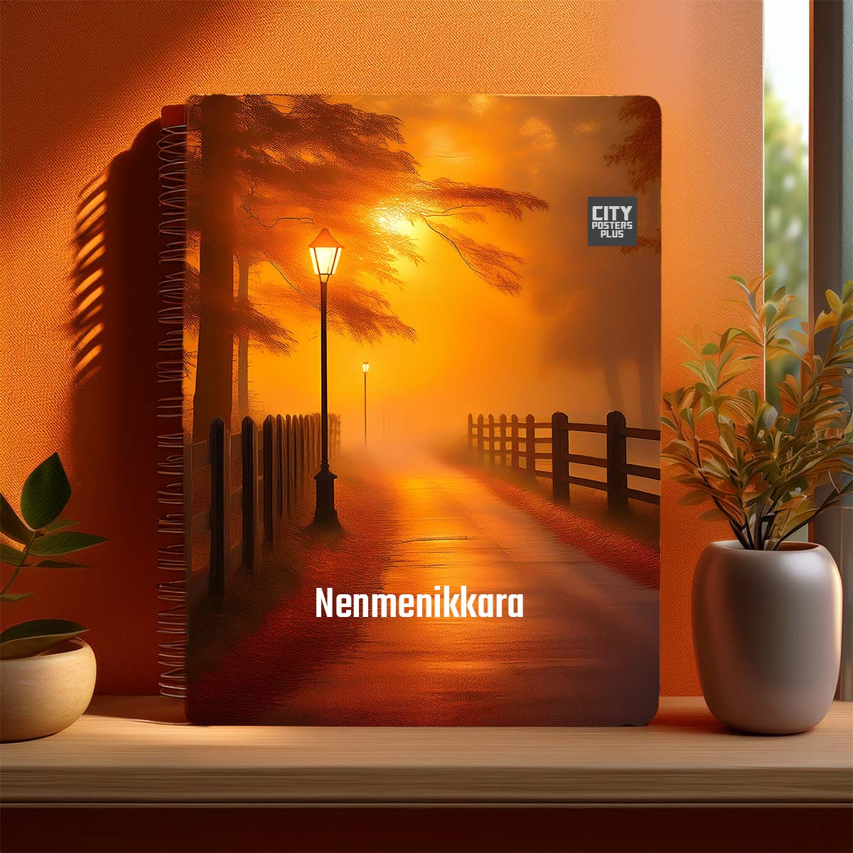 Nenmenikkara Home Orange Morning Spiral Notebook – Orange Fog Street Lamp Cover