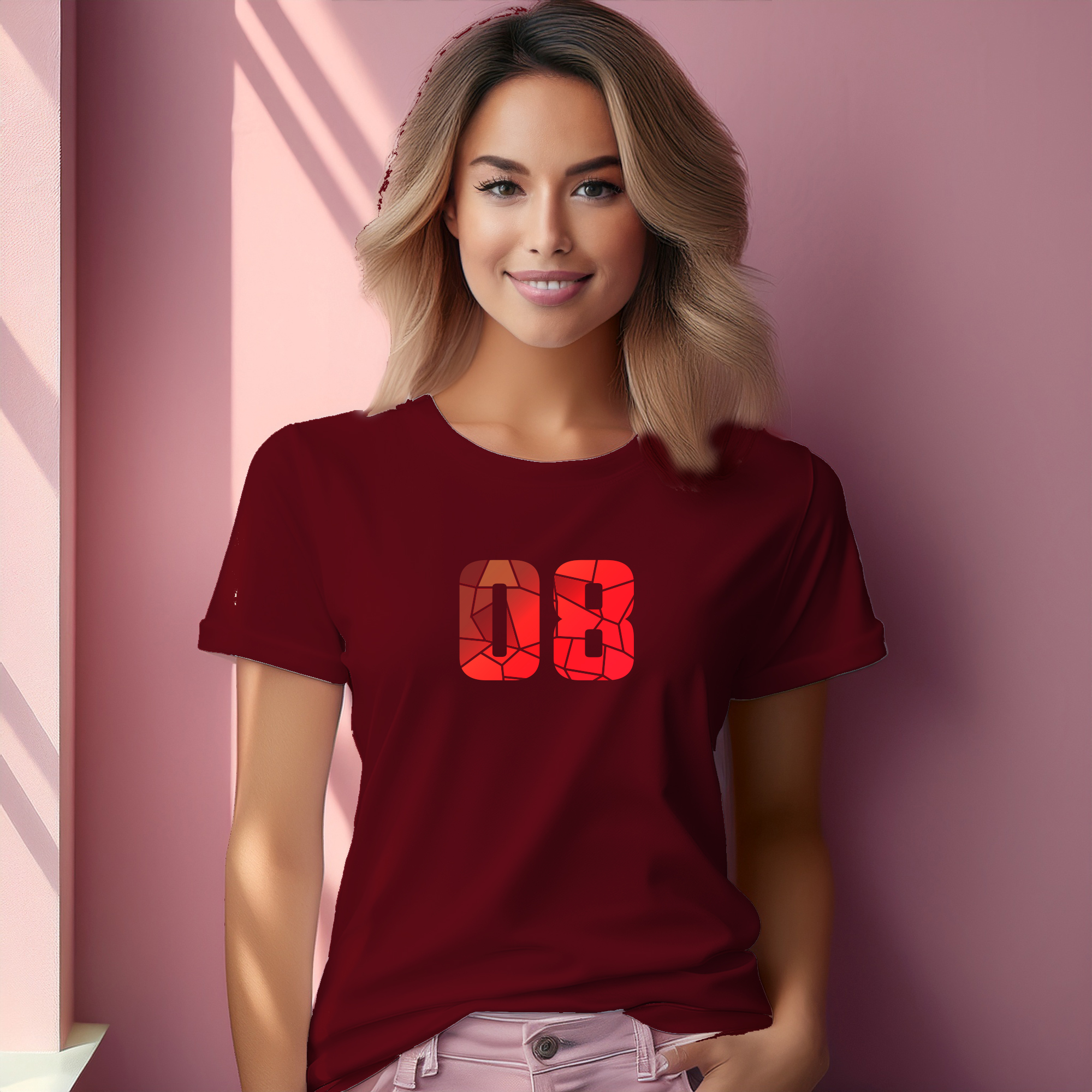 08 Number Women T-Shirt (Maroon)