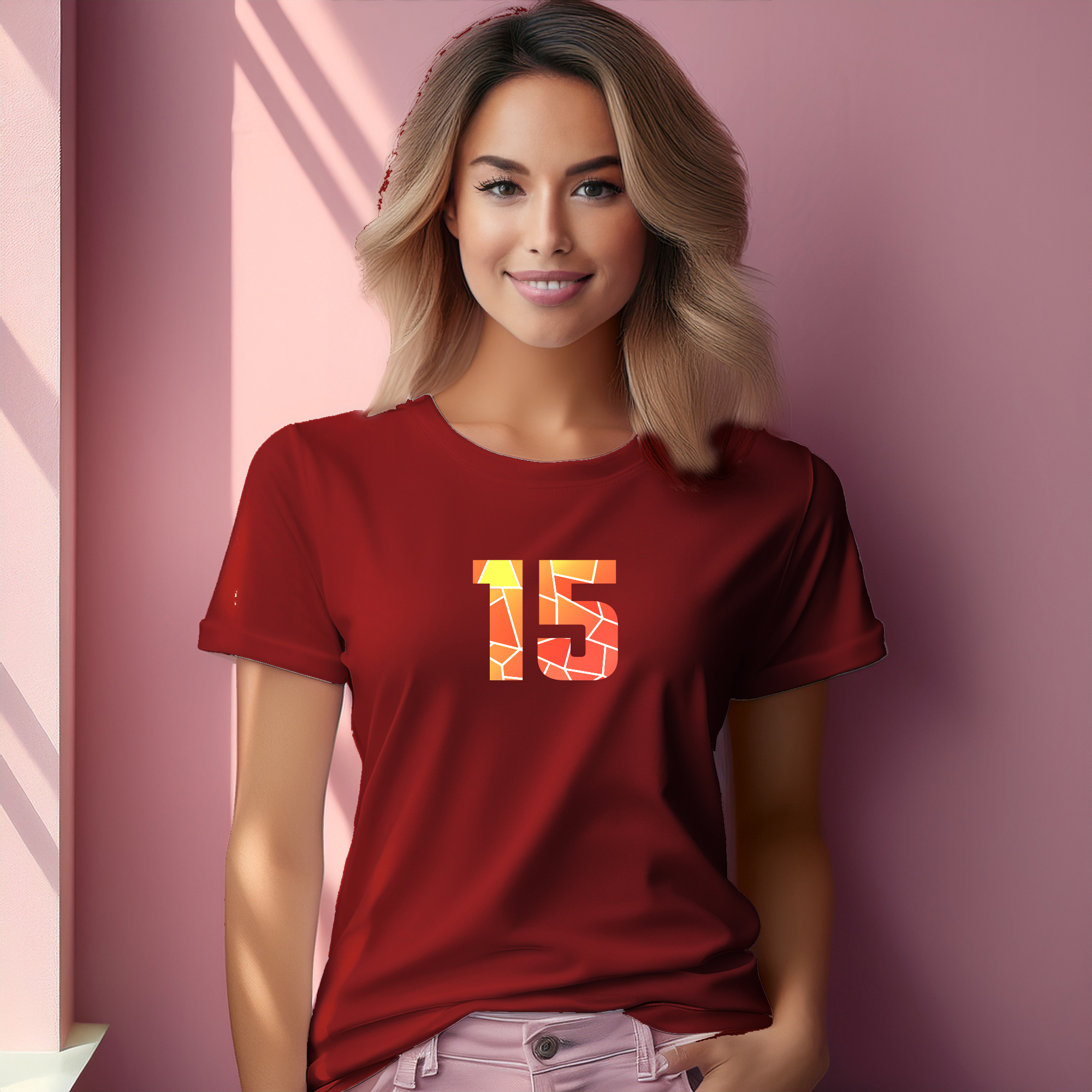 15 Number Women T-Shirt (Red)