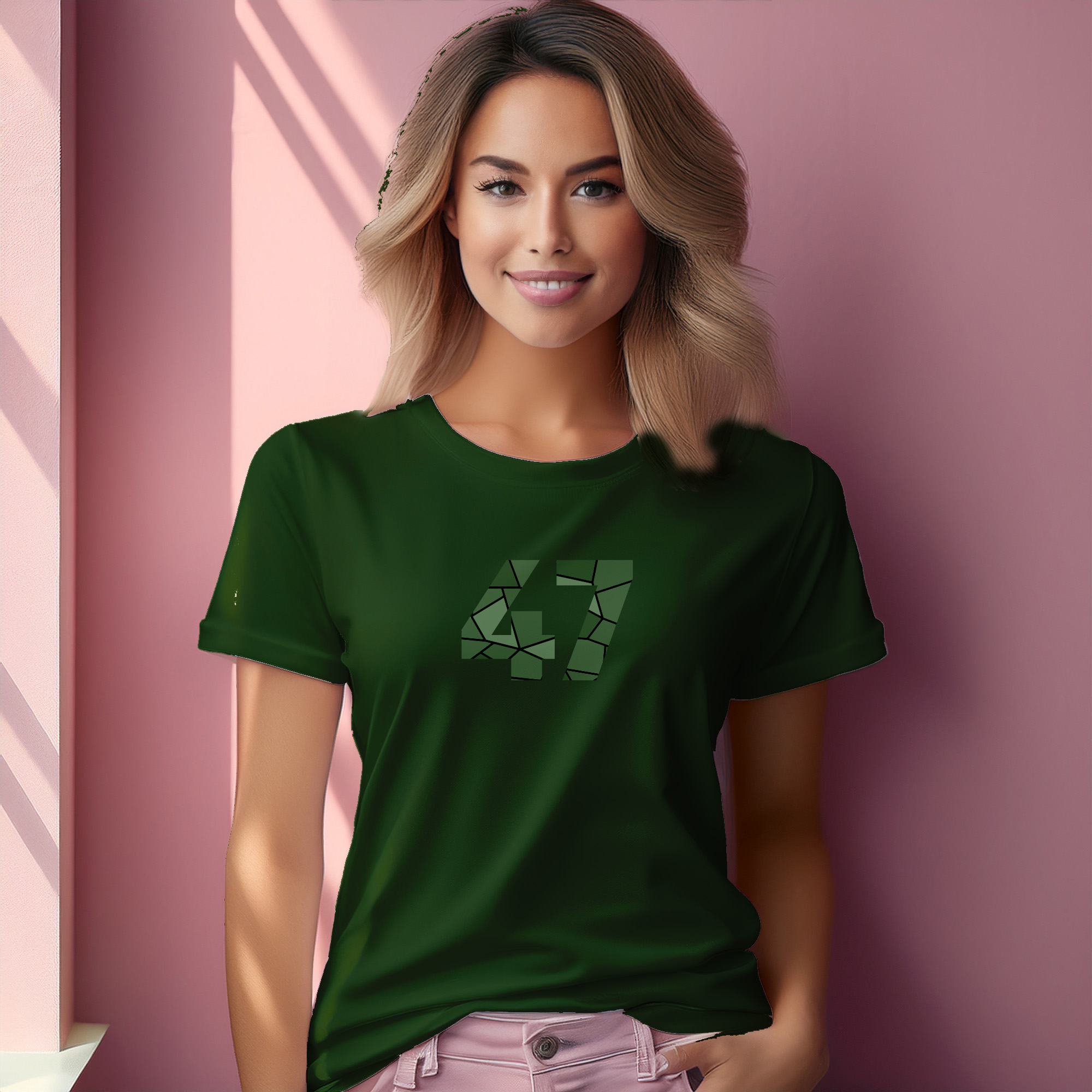 47 Number Women T-Shirt (Olive Green)
