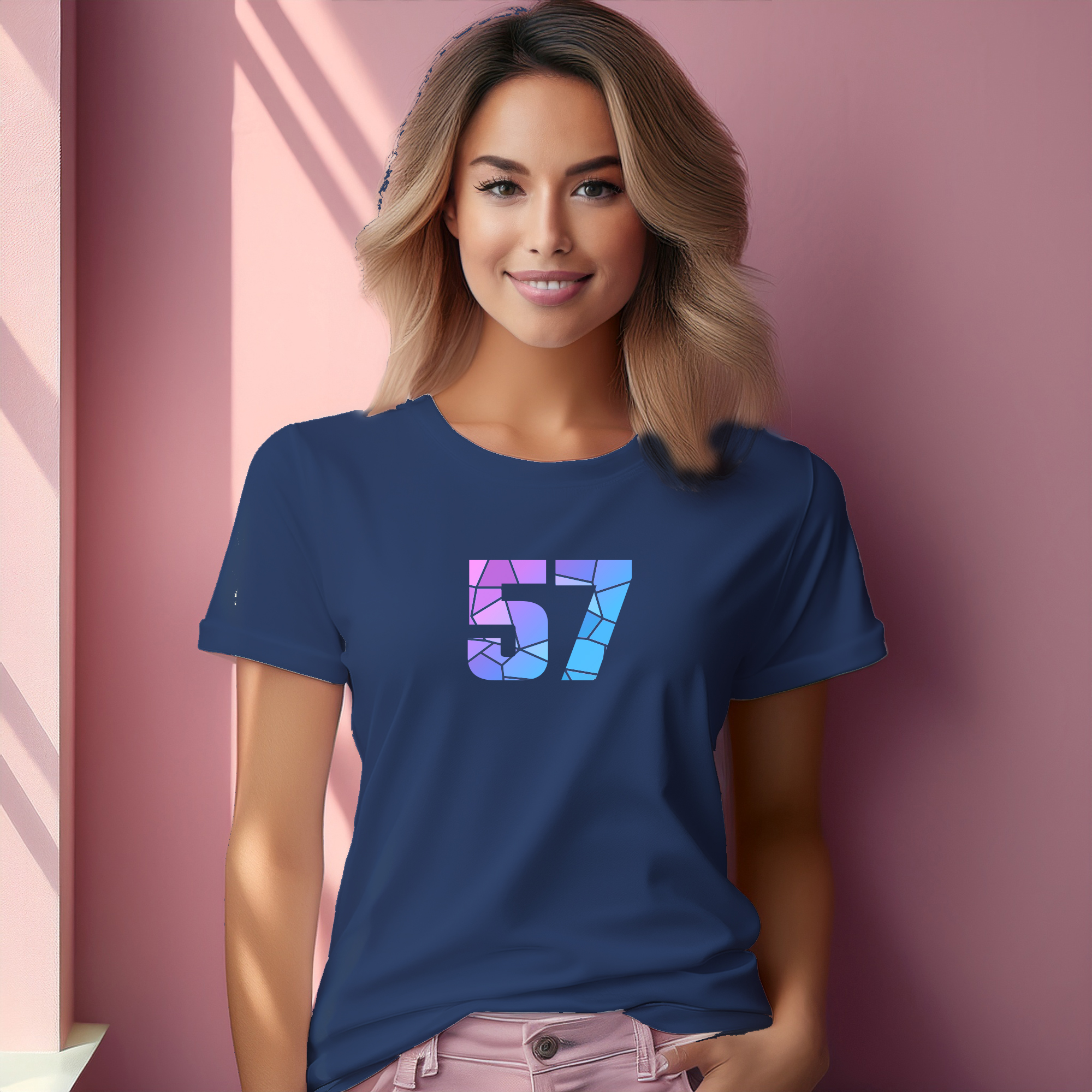 57 Number Women T-Shirt (Navy Blue)