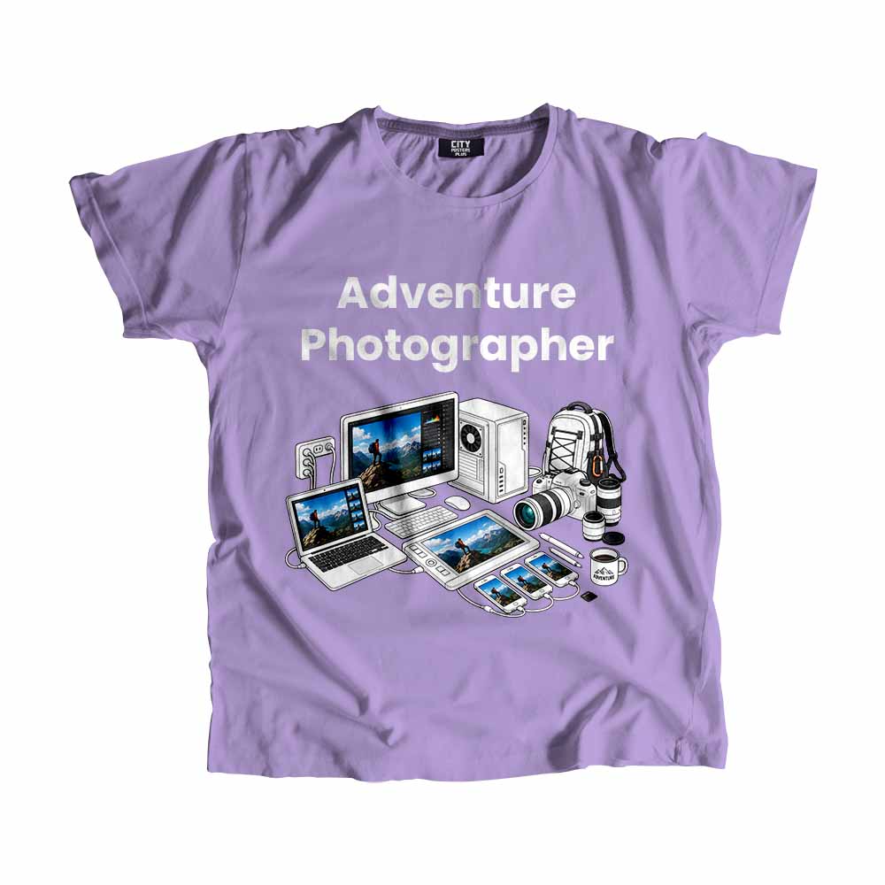 Adventure Photographer Men Unisex T-Shirt (Iris Lavender) Tech Innovation Unisex T-Shirt
