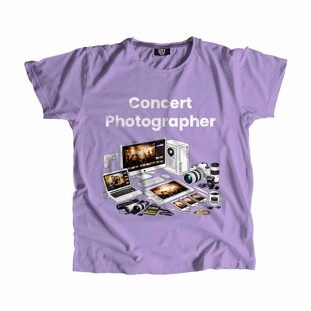 Concert Photographer Men Unisex T-Shirt (Iris Lavender) Tech Innovation Unisex T-Shirt
