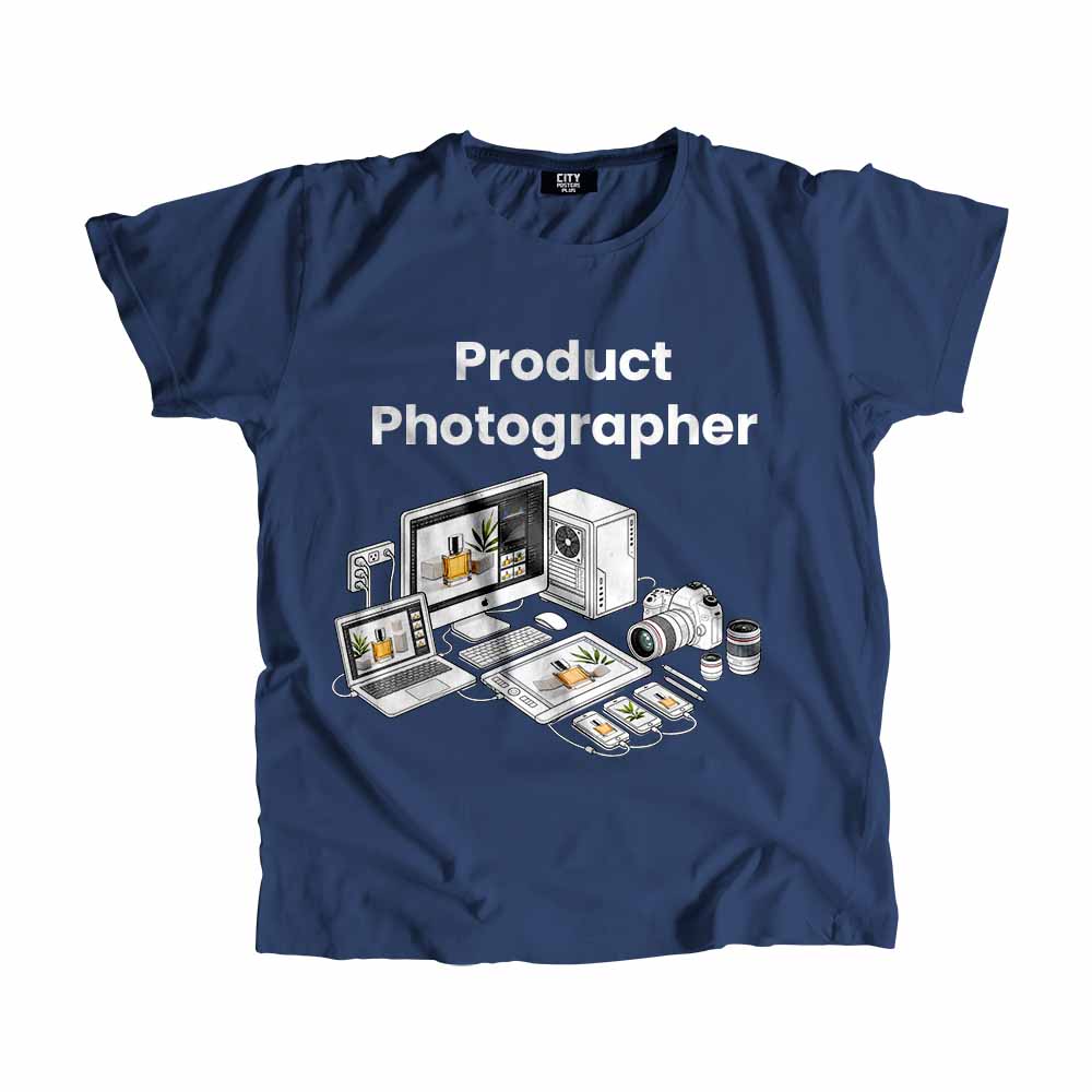 Product Photographer Men Unisex T-Shirt (Navy Blue) Tech Innovation Unisex T-Shirt
