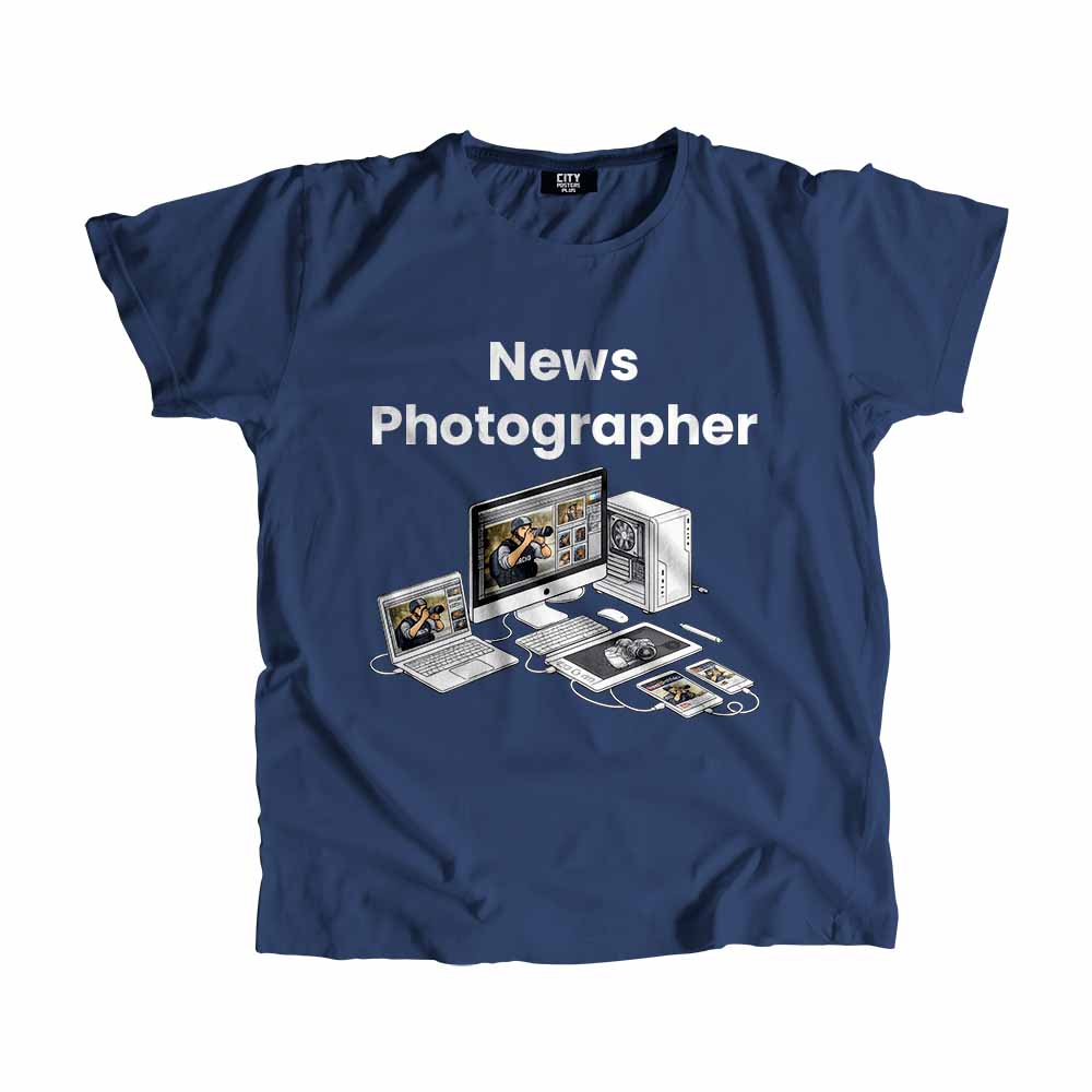 News Photographer Men Unisex T-Shirt (Navy Blue) Tech Innovation Unisex T-Shirt