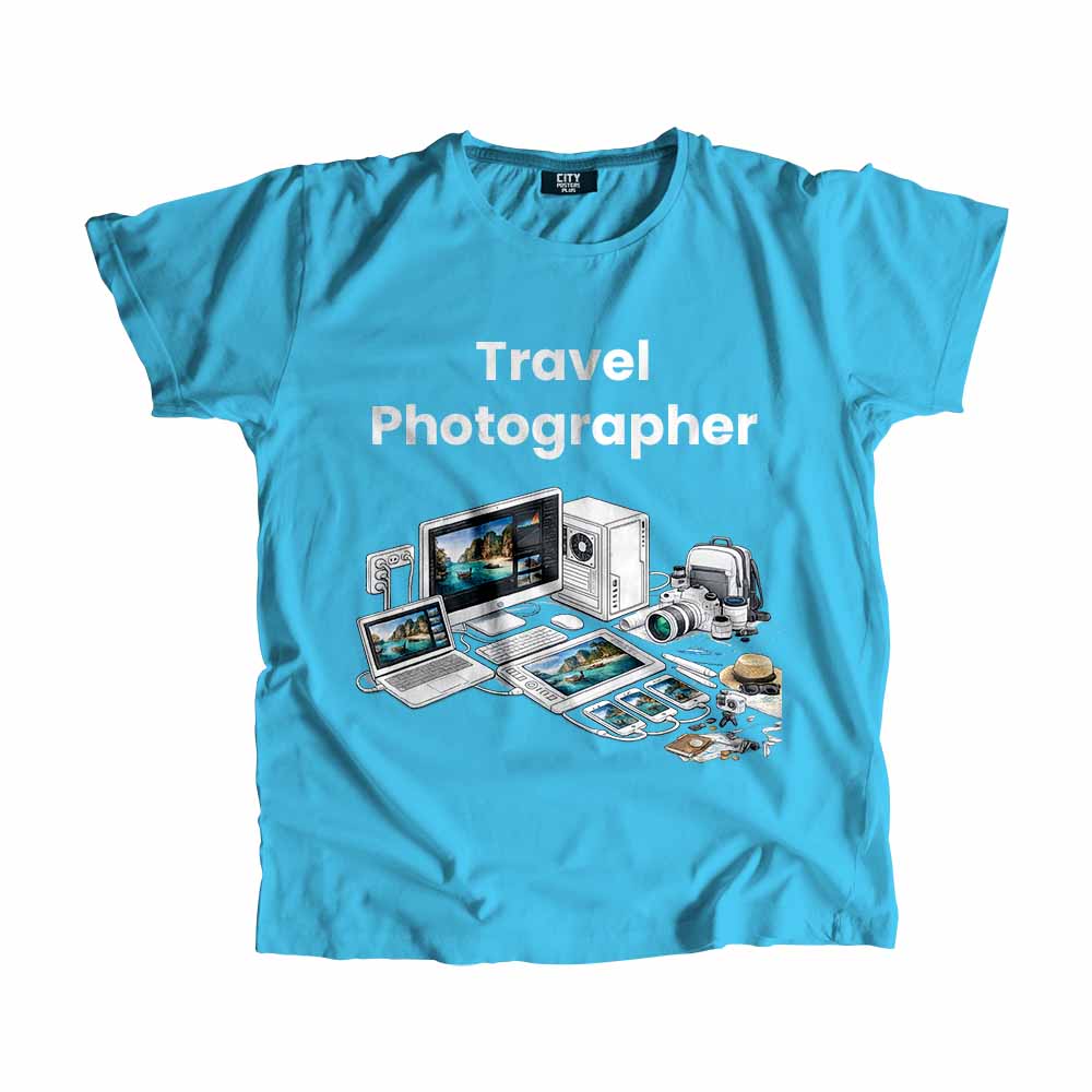 Travel Photographer Men Unisex T-Shirt (Sky Blue) Tech Innovation Unisex T-Shirt