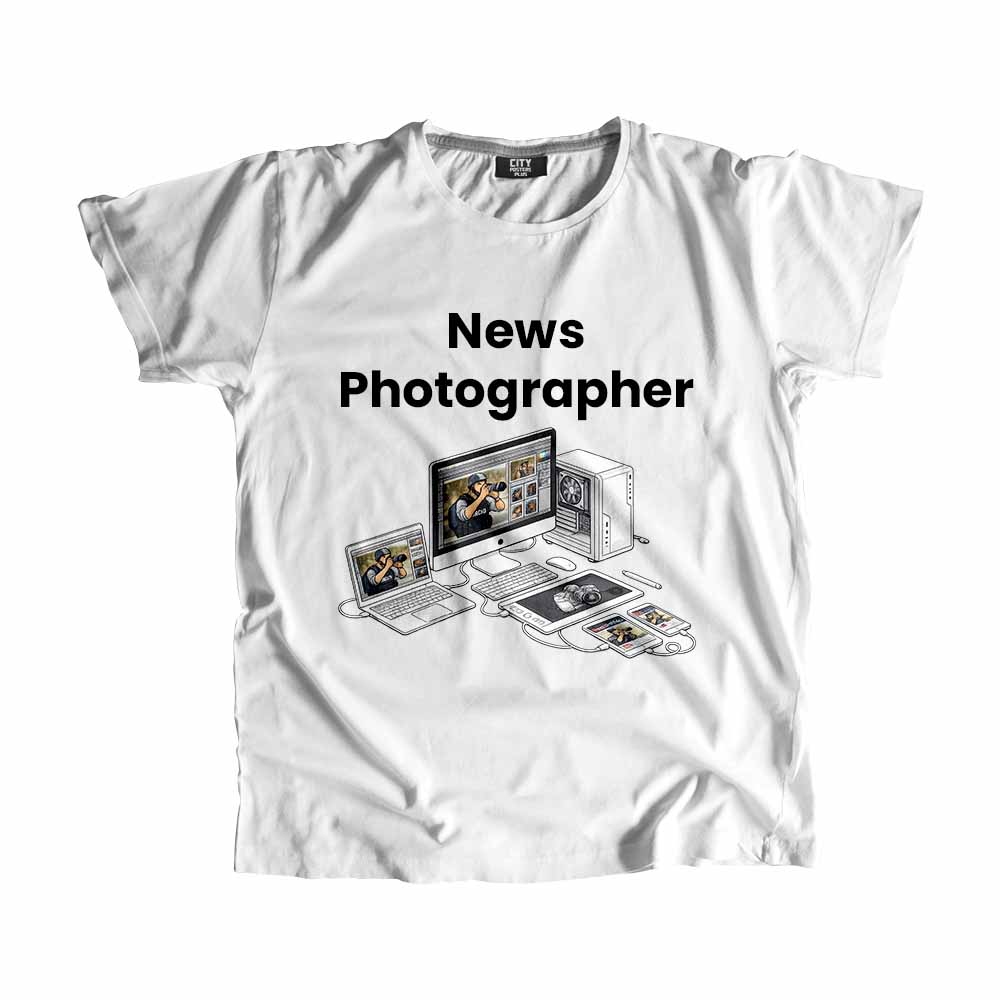 News Photographer Men Unisex T-Shirt (White) Tech Innovation Unisex T-Shirt