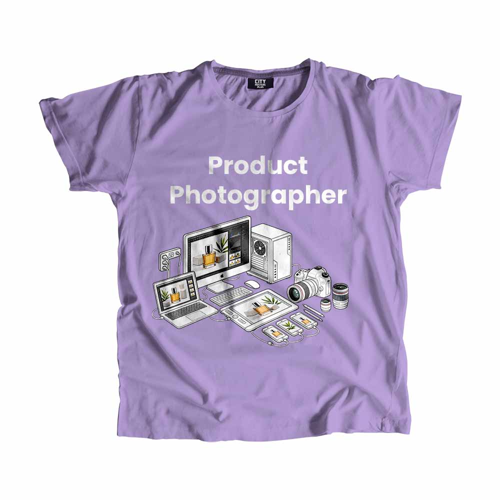 Product Photographer Men Unisex T-Shirt (Iris Lavender) Tech Innovation Unisex T-Shirt