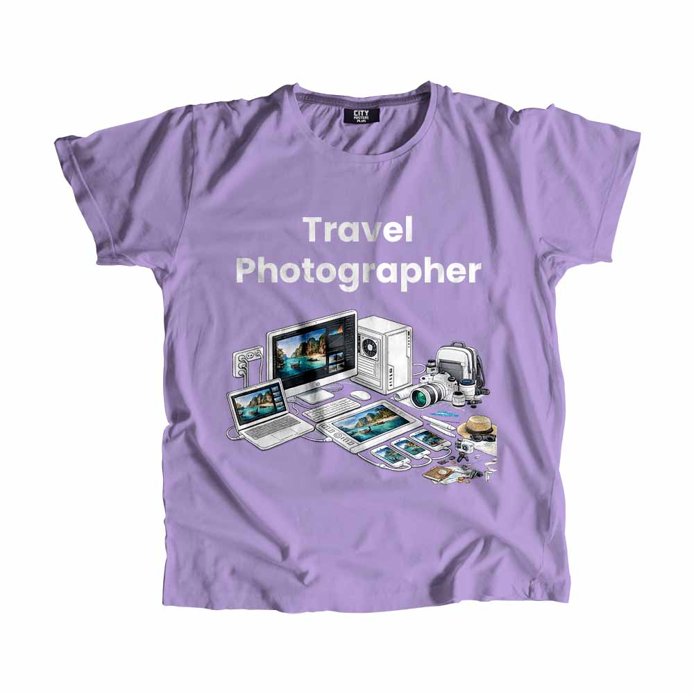 Travel Photographer Men Unisex T-Shirt (Iris Lavender) Tech Innovation Unisex T-Shirt