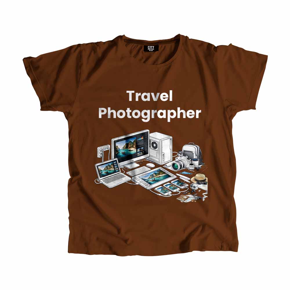 Travel Photographer Men Unisex T-Shirt (Brown) Tech Innovation Unisex T-Shirt