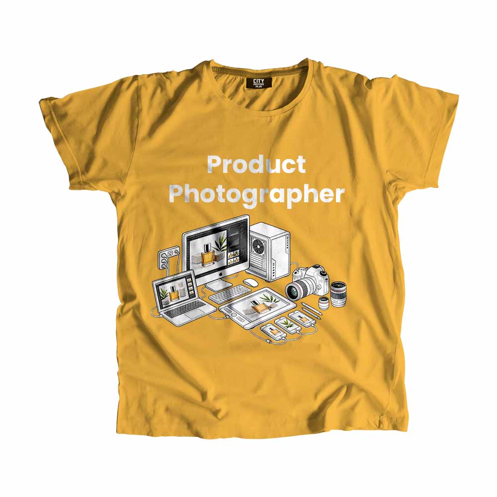 Product Photographer Men Unisex T-Shirt (Golden Yellow) Tech Innovation Unisex T-Shirt