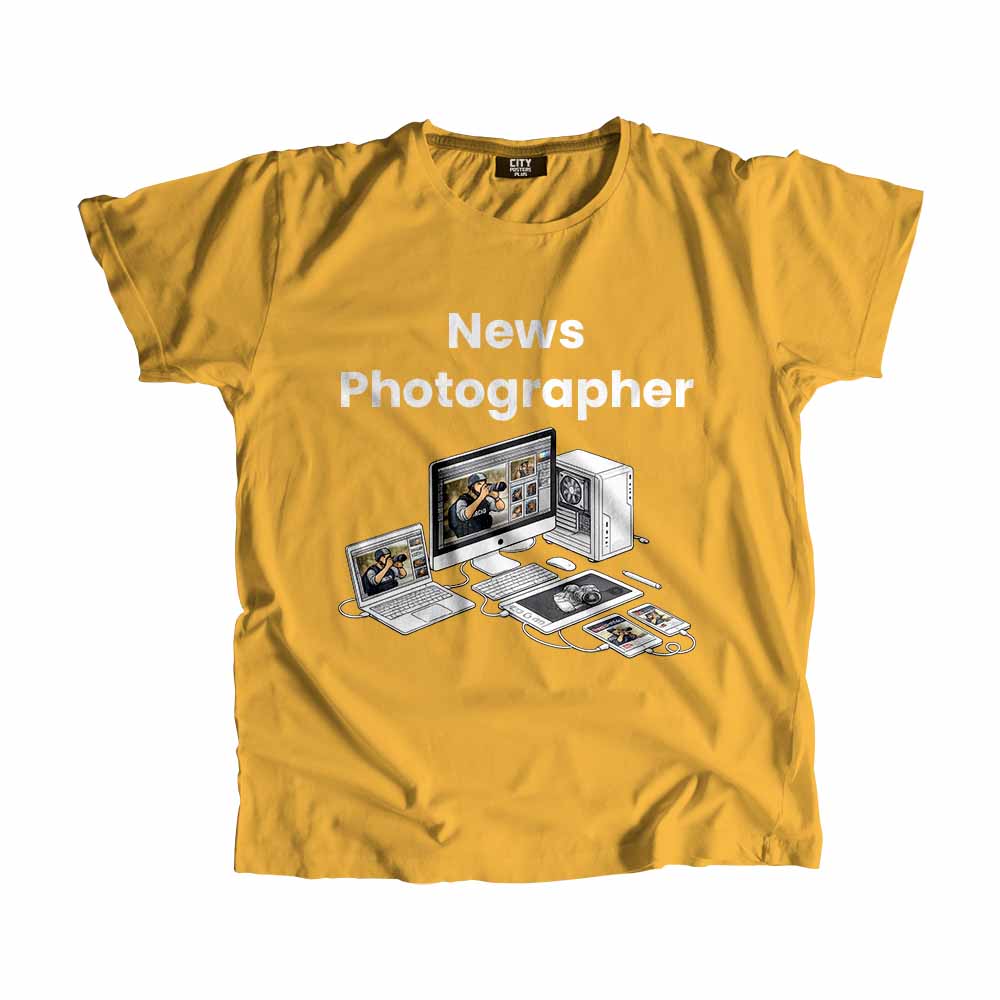 News Photographer Men Unisex T-Shirt (Golden Yellow) Tech Innovation Unisex T-Shirt