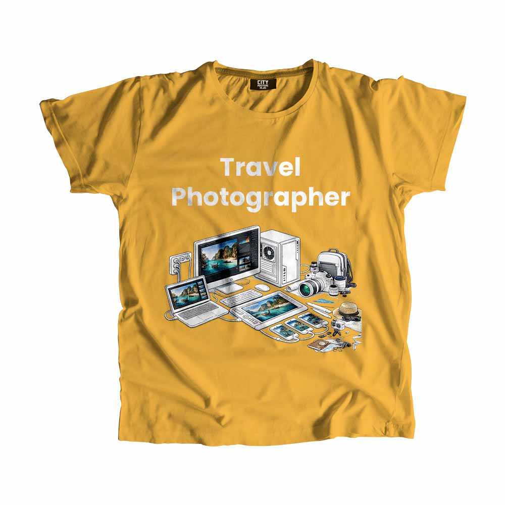 Travel Photographer Men Unisex T-Shirt (Golden Yellow) Tech Innovation Unisex T-Shirt