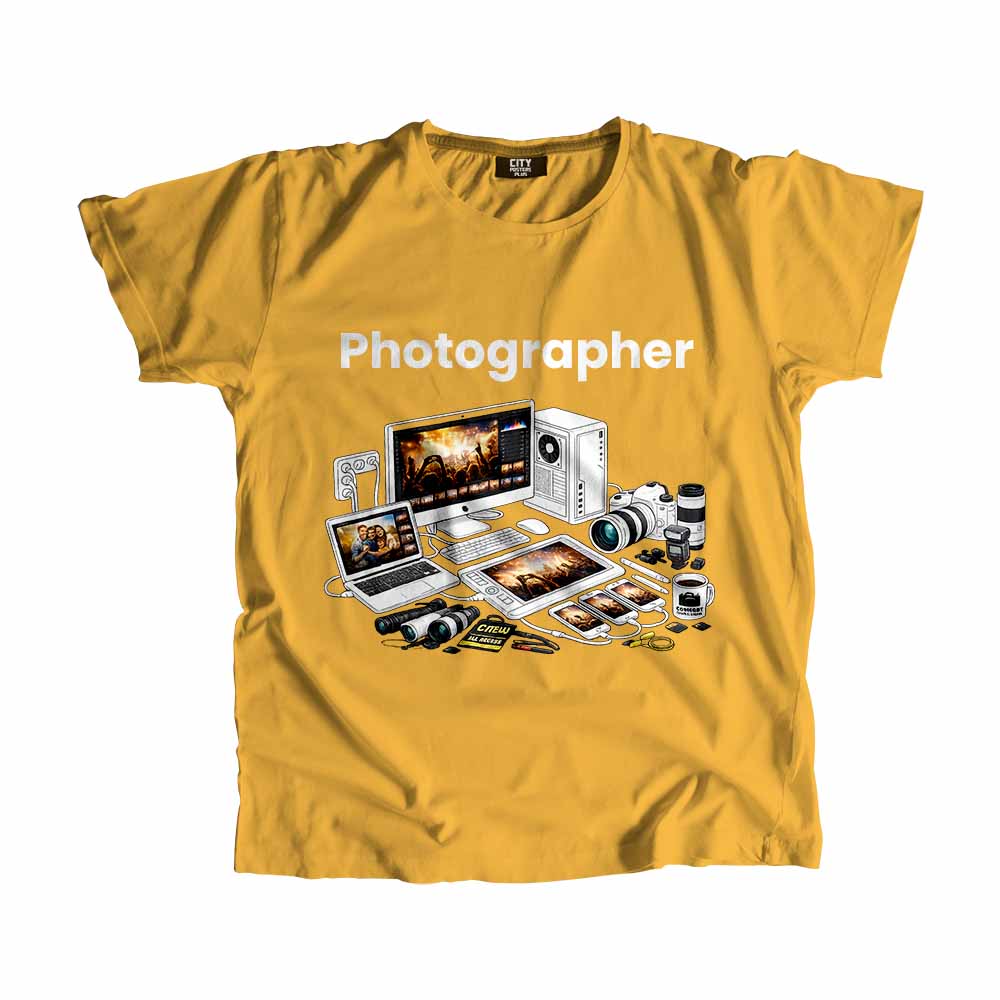 Photographer Men Unisex T-Shirt (Golden Yellow) Tech Innovation Unisex T-Shirt