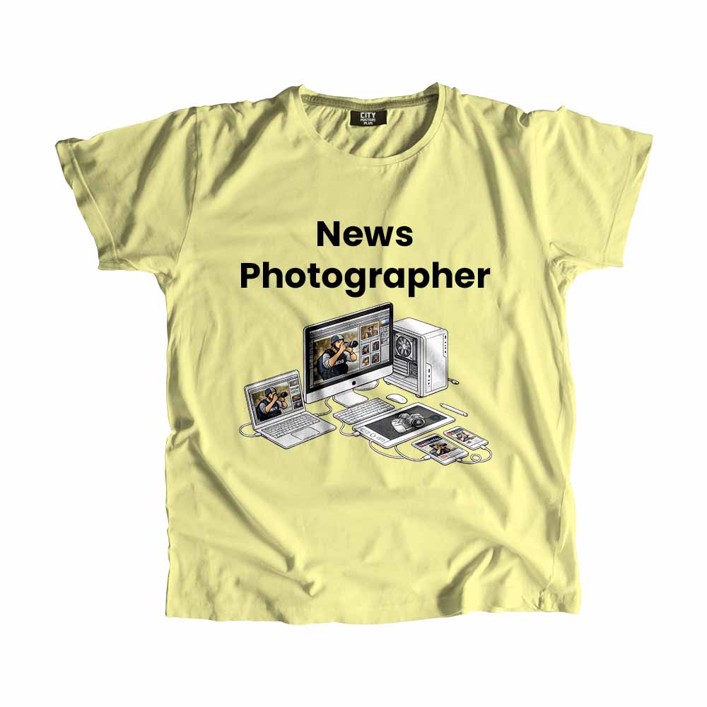 News Photographer Men Unisex T-Shirt (Butter Yellow) Tech Innovation Unisex T-Shirt