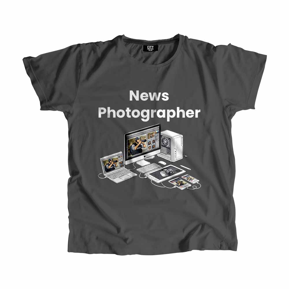 News Photographer Men Unisex T-Shirt (Charcoal Grey) Tech Innovation Unisex T-Shirt
